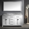 Caroline 60" Double Bathroom Vanity in White with Marble Top and Round Sink with Brushed Nickel Faucet and Mirror