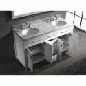 Caroline 60" Double Bathroom Vanity in White with Marble Top and Round Sink with Brushed Nickel Faucet and Mirror