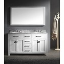Caroline 60" Double Bathroom Vanity in White with Marble Top and Round Sink with Polished Chrome Faucet and Mirror