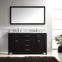 Caroline 60" Double Bathroom Vanity in Espresso with Marble Top and Square Sink with Mirror