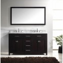 Caroline 60" Double Bathroom Vanity in Espresso with Marble Top and Square Sink with Mirror