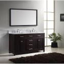 Caroline 60" Double Bathroom Vanity in Espresso with Marble Top and Square Sink with Mirror
