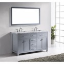 Caroline 60" Double Bathroom Vanity in Grey with Marble Top and Square Sink with Mirror
