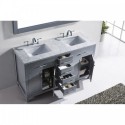 Caroline 60" Double Bathroom Vanity in Grey with Marble Top and Square Sink with Mirror