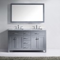 Caroline 60" Double Bathroom Vanity in Grey with Marble Top and Square Sink with Brushed Nickel Faucet and Mirror