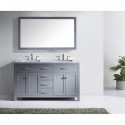 Caroline 60" Double Bathroom Vanity in Grey with Marble Top and Square Sink with Brushed Nickel Faucet and Mirror