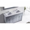 Caroline 60" Double Bathroom Vanity in Grey with Marble Top and Square Sink with Polished Chrome Faucet and Mirror