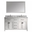 Caroline 60" Double Bathroom Vanity in White with Marble Top and Square Sink with Mirror