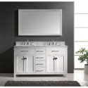 Caroline 60" Double Bathroom Vanity in White with Marble Top and Square Sink with Mirror