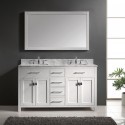 Caroline 60" Double Bathroom Vanity in White with Marble Top and Square Sink with Brushed Nickel Faucet and Mirror