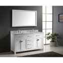 Caroline 60" Double Bathroom Vanity in White with Marble Top and Square Sink with Brushed Nickel Faucet and Mirror