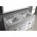 Caroline 60" Double Bathroom Vanity in White with Marble Top and Square Sink with Polished Chrome Faucet and Mirror
