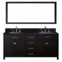 Caroline 72" Double Bathroom Vanity in Espresso with Black Galaxy Granite Top and Round Sink with Mirror