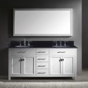 Caroline 72" Double Bathroom Vanity in White with Black Galaxy Granite Top and Round Sink with Mirror
