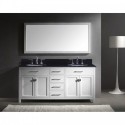Caroline 72" Double Bathroom Vanity in White with Black Galaxy Granite Top and Round Sink with Brushed Nickel Faucet and Mirror