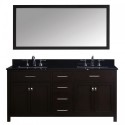 Caroline 72" Double Bathroom Vanity in Espresso with Black Galaxy Granite Top and Square Sink with Mirror