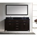 Caroline 72" Double Bathroom Vanity in Espresso with Black Galaxy Granite Top and Square Sink with Polished Chrome Faucet and Mirror