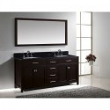 Caroline 72" Double Bathroom Vanity in Espresso with Black Galaxy Granite Top and Square Sink with Polished Chrome Faucet and Mirror