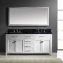 Caroline 72" Double Bathroom Vanity in White with Black Galaxy Granite Top and Square Sink with Mirror