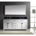 Caroline 72" Double Bathroom Vanity in White with Black Galaxy Granite Top and Square Sink with Brushed Nickel Faucet and Mirror