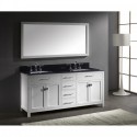 Caroline 72" Double Bathroom Vanity in White with Black Galaxy Granite Top and Square Sink with Brushed Nickel Faucet and Mirror