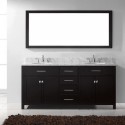 Caroline 72" Double Bathroom Vanity in Espresso with Marble Top and Round Sink with Mirror