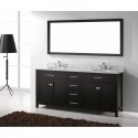 Caroline 72" Double Bathroom Vanity in Espresso with Marble Top and Round Sink with Mirror