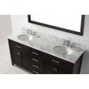 Caroline 72" Double Bathroom Vanity in Espresso with Marble Top and Round Sink with Mirror