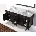Caroline 72" Double Bathroom Vanity in Espresso with Marble Top and Round Sink with Mirror