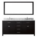 Caroline 72" Double Bathroom Vanity in Espresso with Marble Top and Round Sink with Brushed Nickel Faucet and Mirror