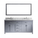 Caroline 72" Double Bathroom Vanity in Grey with Marble Top and Round Sink with Mirror