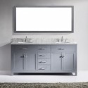 Caroline 72" Double Bathroom Vanity in Grey with Marble Top and Round Sink with Mirror