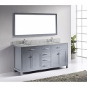 Caroline 72" Double Bathroom Vanity in Grey with Marble Top and Round Sink with Mirror