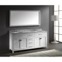 Caroline 72" Double Bathroom Vanity in White with Marble Top and Round Sink with Mirror