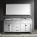 Caroline 72" Double Bathroom Vanity in White with Marble Top and Round Sink with Brushed Nickel Faucet and Mirror