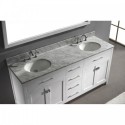 Caroline 72" Double Bathroom Vanity in White with Marble Top and Round Sink with Brushed Nickel Faucet and Mirror