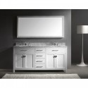 Caroline 72" Double Bathroom Vanity in White with Marble Top and Round Sink with Polished Chrome Faucet and Mirror