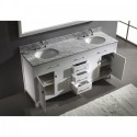 Caroline 72" Double Bathroom Vanity in White with Marble Top and Round Sink with Polished Chrome Faucet and Mirror