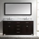 Caroline 72" Double Bathroom Vanity in Espresso with Marble Top and Square Sink with Mirror
