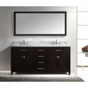 Caroline 72" Double Bathroom Vanity in Espresso with Marble Top and Square Sink with Brushed Nickel Faucet and Mirror