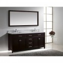 Caroline 72" Double Bathroom Vanity in Espresso with Marble Top and Square Sink with Brushed Nickel Faucet and Mirror