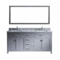 Caroline 72" Double Bathroom Vanity in Grey with Marble Top and Square Sink with Brushed Nickel Faucet and Mirror