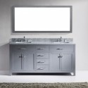 Caroline 72" Double Bathroom Vanity in Grey with Marble Top and Square Sink with Brushed Nickel Faucet and Mirror