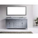 Caroline 72" Double Bathroom Vanity in Grey with Marble Top and Square Sink with Brushed Nickel Faucet and Mirror
