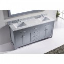 Caroline 72" Double Bathroom Vanity in Grey with Marble Top and Square Sink with Brushed Nickel Faucet and Mirror