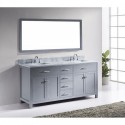 Caroline 72" Double Bathroom Vanity in Grey with Marble Top and Square Sink with Polished Chrome Faucet and Mirror