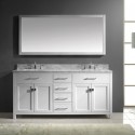 Caroline 72" Double Bathroom Vanity in White with Marble Top and Square Sink with Mirror