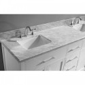 Caroline 72" Double Bathroom Vanity in White with Marble Top and Square Sink with Mirror
