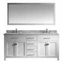 Caroline 72" Double Bathroom Vanity in White with Marble Top and Square Sink with Brushed Nickel Faucet and Mirror