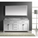 Caroline 72" Double Bathroom Vanity in White with Marble Top and Square Sink with Polished Chrome Faucet and Mirror
